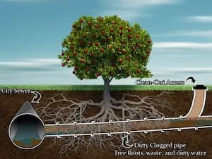 Tree roots growing into sewer line diagram